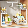PXRACK Under Sink Organizer, Adjustable Height, 2 Tier Pull Out Under Cabinet Organizer, Slide Out Thickened Metal Under Sink Storage for Kitchen Bathroom Laundry Pantry Cabinet, White, Small-2-Pack by PXRACK