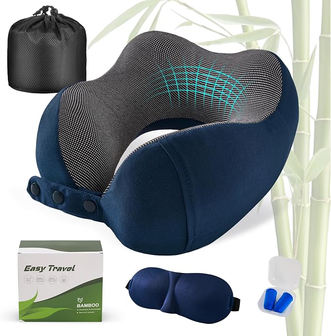 Cirorld Neck Pillow for Traveling, Travel Pillows for Airplanes,100% Pure Memory Foam Travel Neck Pillow, Adjustable Flight Pillow, Portable Plane Accessories with Eye Mask, Earplugs, Carry Bag by CIRORLD