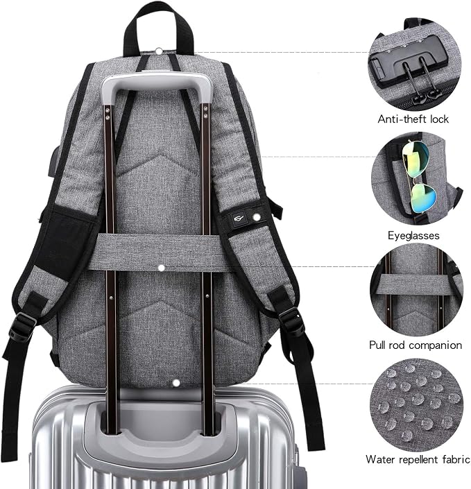 WENIG Laptop Backpack,Business Travel Anti Theft Backpack for Men Women with USB Charging Port,Slim Durable Water Resistant Computer Backpack Fits 15.6 Inch Laptop Notebook,Grey - Image 5