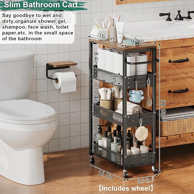 Laundry Room Slim Rolling Cart with Wheels for Between Washer and Dryer Gap | Utility Slim Storage Cart with Table Top, Small Laundry Organizers and Storage Shelves, Thin Shelf for Narrow Spaces, 4 Tier - Image 6