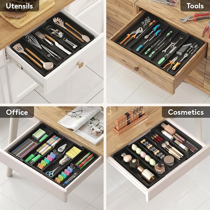 Lifewit Utensil Organizer for Kitchen Drawers, Expandable Utensil Tray | Adjustable Cooking Cutlery Silverware Flatware Holder, Plastic Spatula Tools Storage Divider, 11.5- 20 x 14.5", Black - Image 8