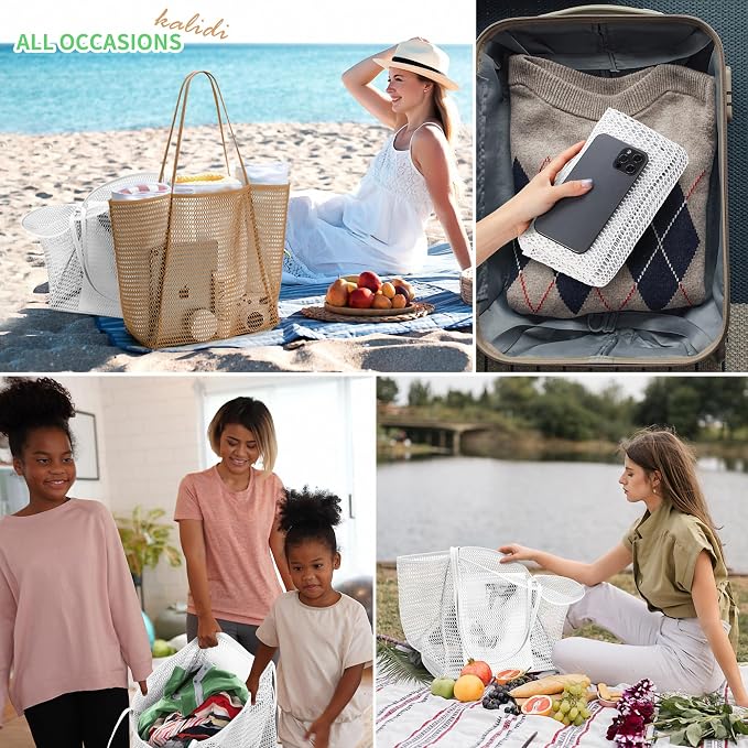 KALIDI Beach Mesh Tote Bag, Casual MAX 23L Summer Foldable Hobo Bag Women | Sandproof Widen Strap Large Shoulder Bag For Lake Pool Vacation Travel Picnic Grocery Market Shopping Carrier - Image 7