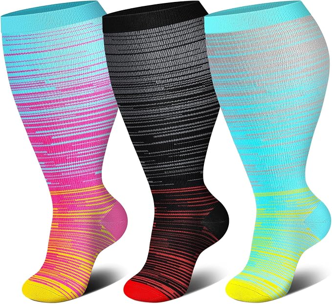 Genovega 3 Packs Wide Calf Compression Socks for Women Men Knee Hight S/M-4XL for Gifts by genovega