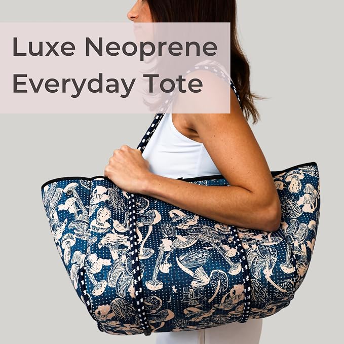 POPUPS Large Neoprene Tote Bag for Women - Everyday Designer Handbag for Travel Work and Beach with Pockets and Zipper Pouch - Image 3