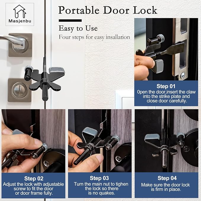 1 Pack Adjustable Portable Door Lock, Hotel Door Locks for Travelers, Prevent Unauthorized Entry, Door Stoppers Security for Travel Bedrooms Apartment Airbnb Dorm, with Silicone Caps - Image 7