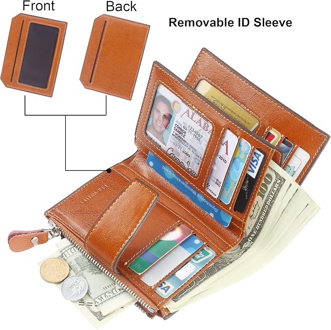 Small Compact Women Wallet RFID Blocking Genuine Leather Bifold Purse with ID Windows - Image 2