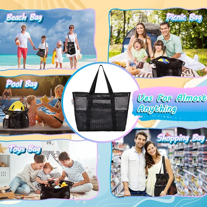 Tagitary Mesh Beach Bag with Zipper Large Beach Tote Waterproof Sandproof with 8 Pockets for Toys Pool Bag Beach Accessories - Image 7