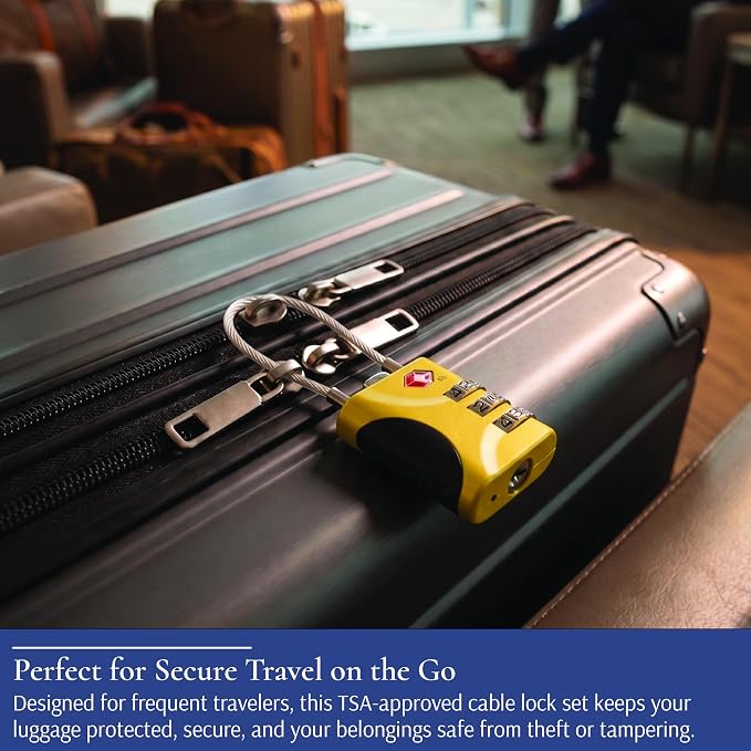 Brookstone Cable Luggage Locks, 2 Pack, TSA Approved, Resettable | 3-Digit Combination Lets You Set Your Own Code, Slim Design Threads Through Zippers or Straps, Great for Bags - Image 6