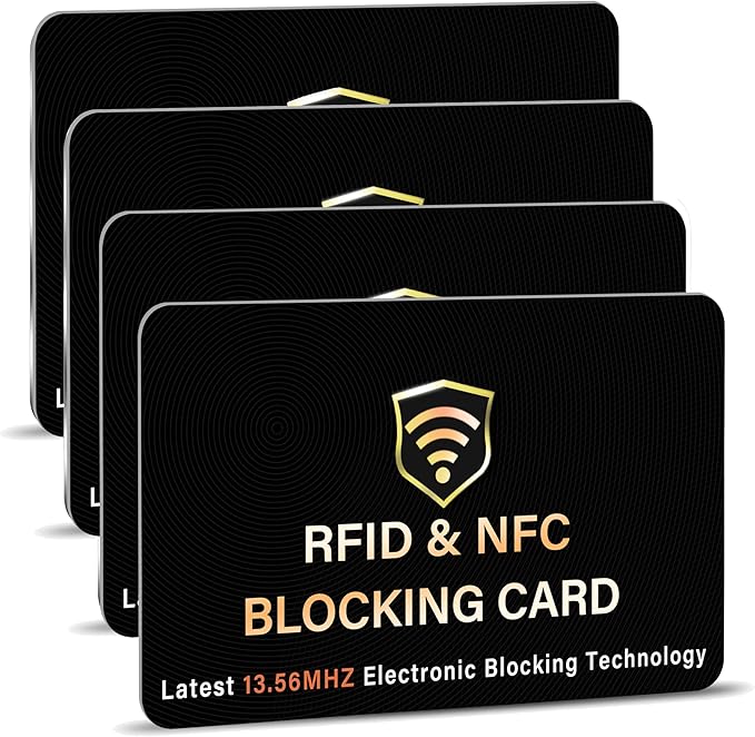 SaiTech IT 4 Pack RFID Blocking Card for Credit Debit ID Card, Black | Slim Anti-Theft Contactless NFC RFID Blocker Protector, Easily Fit into Wallet and Purse, for Men & Women by SaiTechIT