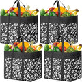 Reusable Grocery Bags Foldable Tote Bags bulk Shopping Bags 4-Pack, Black | Reinforced Handles Shopping Bags for Groceries Heavy Duty Kitchen Reusable Grocery Bags with Waterproof Coating by WOWBOX