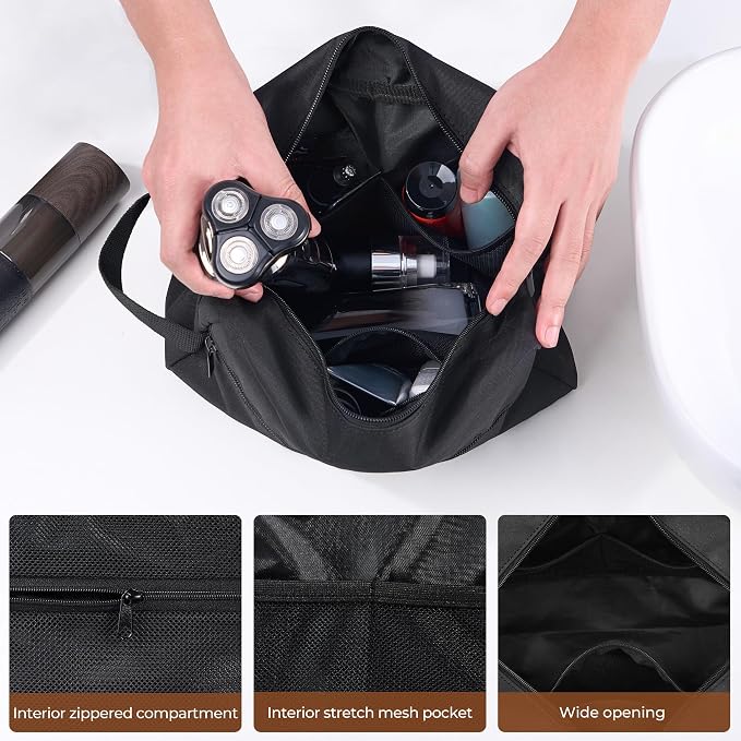 Elviros Travel Toiletry Bag for Women and Men,Lightweight Makeup Bag Hanging Dopp Kit with Shaving Compartment Cosmetic Organizer Large Tool Bag Travel Essentials,Gifts for Men(Large,Black) - Image 6