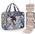 Toiletry Bag for Women, Large Cosmetic Travel Bag, Hanging Toiletry Bag for Bathroom, PVC Waterproof Makeup Bag, Toiletries Bag for Travel Business Trips and Camping, Black+Brown Floral by Wedama