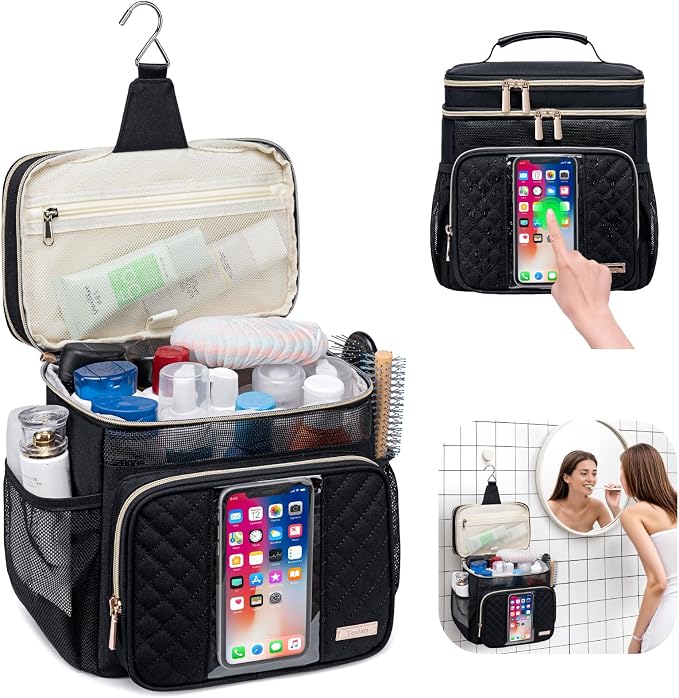 Tealari Large Toiletry Bag for Women Men,Bathroom Bag,Water Resistant Shower Bag,Makeup Bag,Portable Shower Caddy for College Dorm,Hanging Travel Toiletry Bag with Transparent Waterproof Phone Pocket - Image 2