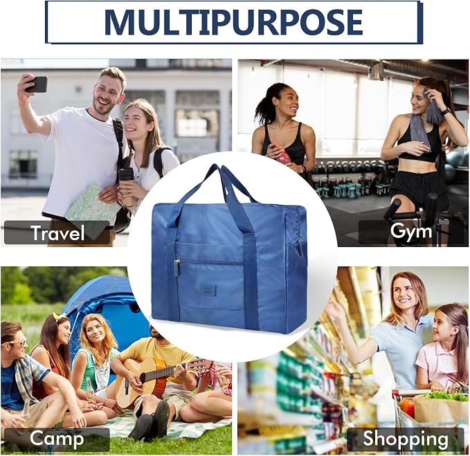 INVODA Travel Bag Lightweight Foldable Travel Duffel Bag Waterproof Sports Gym Bag Tote Carry On Luggage Bag Weekender Overnight Bag (Green+Blue) - Image 12