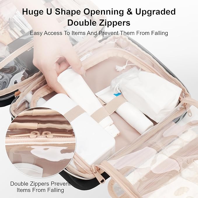 Everfun Travel Toiletry Bag with Hanging Hook and Leakproof Wet/Dry Compartments, Large Capacity Makeup Cosmetic Organizer for Women, 11x7.75x4.5 Inch, Black - Image 5