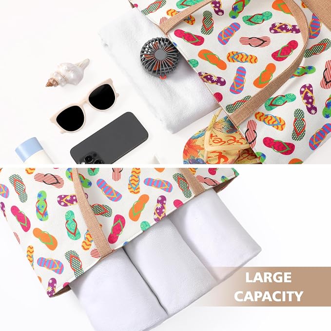 Trifabricy Beach Bags for Women,Waterproof Straw Beach Tote Bag With Zipper | Spacious Storage Capacity, Secure Zipper Closure, Reinforced Carry Handles, Stylish Printed Design For Outdoor Activities - Image 7