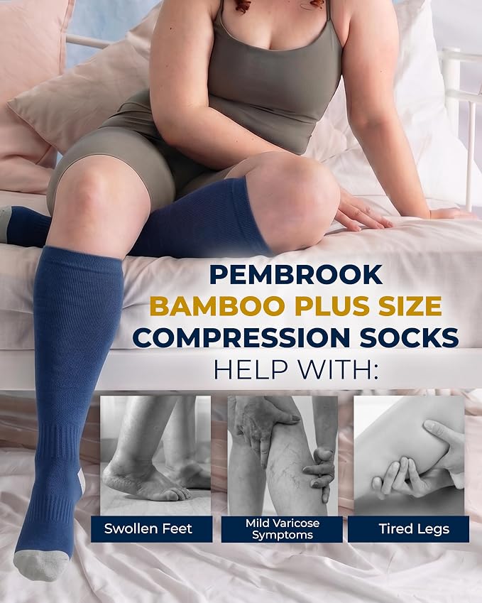 Pembrook 3 Pairs Plus Size Compression Socks Wide Calf - Bamboo Viscose Compression Socks for Women Wide Calf - Image 4