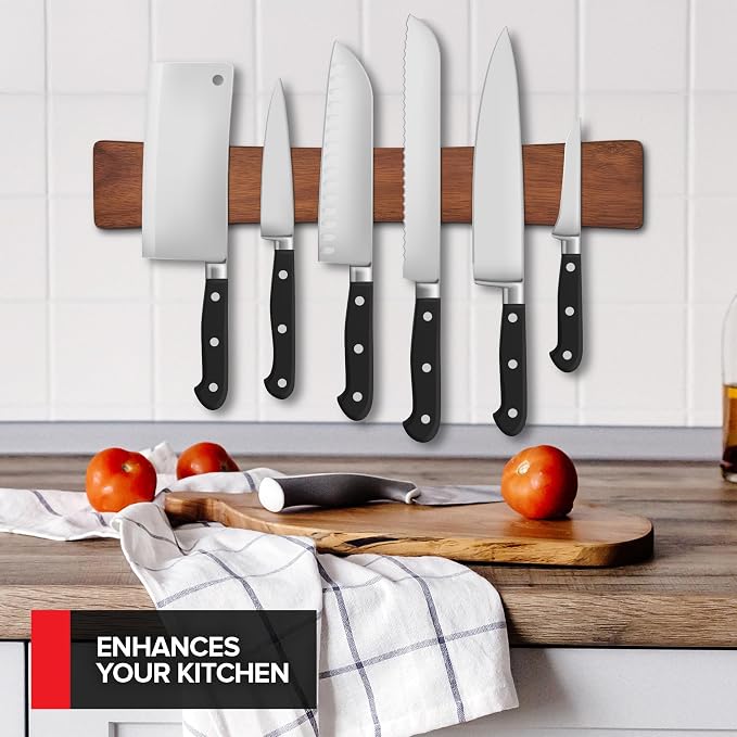16 Inch Acacia Wood Magnetic Knife Holder with Multipurpose Use, Magnetic Knife Holders for Kitchen, Wooden Knife Rack, Magnet Strips for Knives & Metal Utensils, Tool Holder, Art Supply Organizer - Image 4