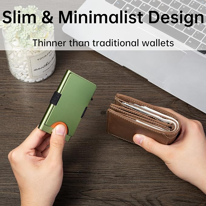 Slim Card Holder Wallet for Men, Minimalist RFID Blocking Pop Up Wallet, Smart Metal Business Card Case Holds 12 Cards, Money Clip, Front Pocket Wallet, Gifts for Men - Image 3