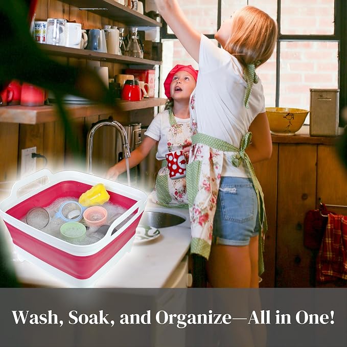 Collapsible Wash Basin for Baby Bottles - 2.4 Gallons Portable Dish Basin for RV Camping Sink, Space-Saving Dish Tub For Bottle Washing (Viva Magenta) - Image 7