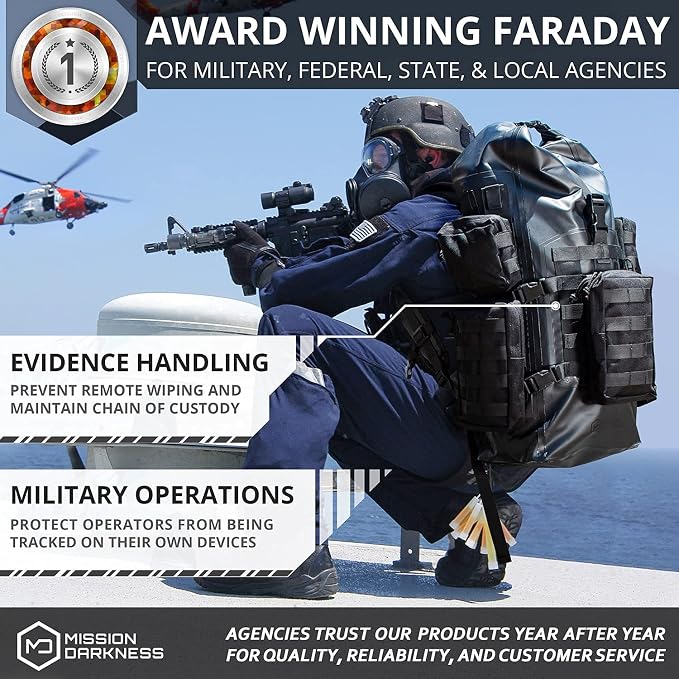 Mission Darkness Dry Shield Faraday Backpack 40L // Waterproof Tactical Bag with MOLLE Webbing and Removable Packs // Signal Blocking Anti-tracking Data Privacy EMP Shield for Electronics - Image 7