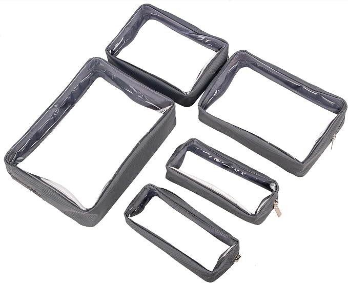 Remobia Hicol TSA Approved 5-Piece Diaper Bag Organizer Pouch Set Clear Waterproof TPU Kids Toiletry Storage Set Travel Packing Clutch Cube Bags for Baby Nursing (Grey) - Image 5