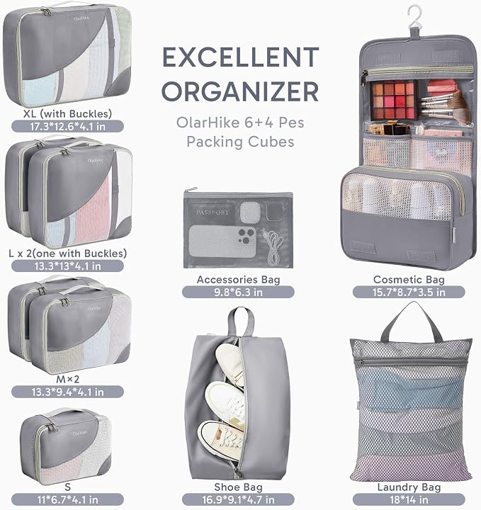 OlarHike 10 Set Packing Cubes for Travel,Gifts for Women Mom,Anti-Tearing Suitcase Organizer,with Over 1000 pcs Mesh Holes,Vacation Essentials & Accessories for Cruise Ship - Image 2
