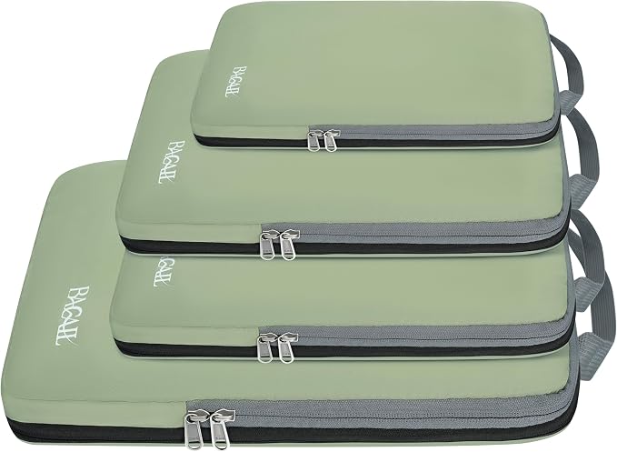 BAGAIL 4 Set/6 Set/8 Set Compression Packing Cubes Travel Accessories Expandable Packing Organizers (Cloth Pattern, 4-Matcha Green) by BAGAIL