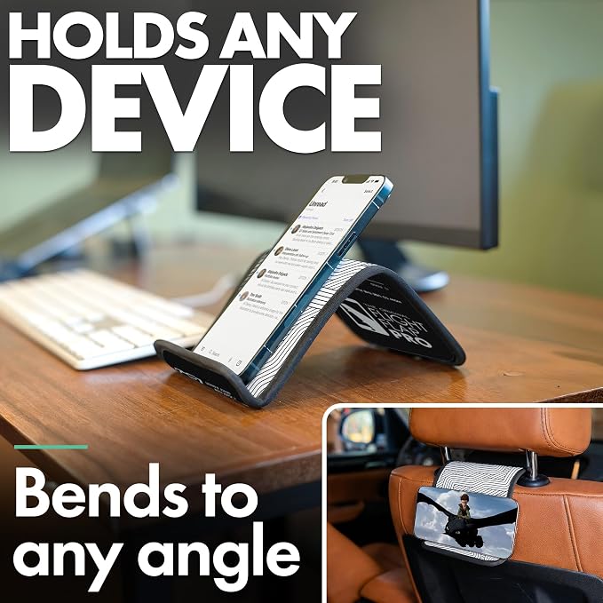 Airplane Phone Holder - Foldable Phone Stand for Plane Travel | Aluminum Build, 9 x 5 in. Mono Lines, Tabletop Mount Desk, Plane Tray Seat back, Treadmill, Fits iPhone Cell Phone - Image 5
