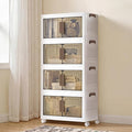 SONGMICS 26QT stackable storage bins with 1 Lid, 4-Tier Foldable Bins | Collapsible Cabinet, PP Plastic, Magnetic Doors and wheels, 17.7 x 10.2 x 35.8 inch, White, DENNYS Collection URLB445WZ01 by SONGMICSbySONGMICSHOME