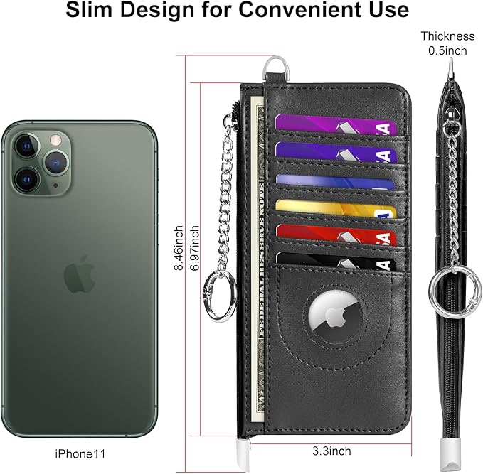 RFID Blocking Slim Credit Card Holder Wallet with Zipper Money Pocket & Keychain, Slim Airtag Wallet for Men Women - Image 8