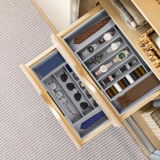 Large Premium Bamboo Silverware Organizer - Expandable Drawer Organizer & Utensil Organizer - 17"x19.7" Cutlery Tray with Dividers for Kitchen Utensils and Flatware (7-9 Slots) (Grey) - Image 9