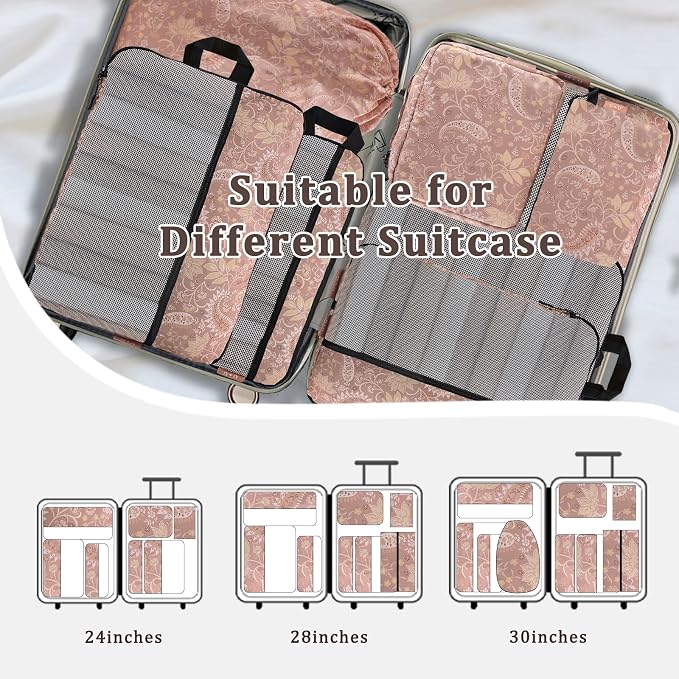 U+U 10 Set Compression Packing Cubes, Travel Organizers (Paisley Pattern) | Space-Saving & Complete Travel Set - Image 8