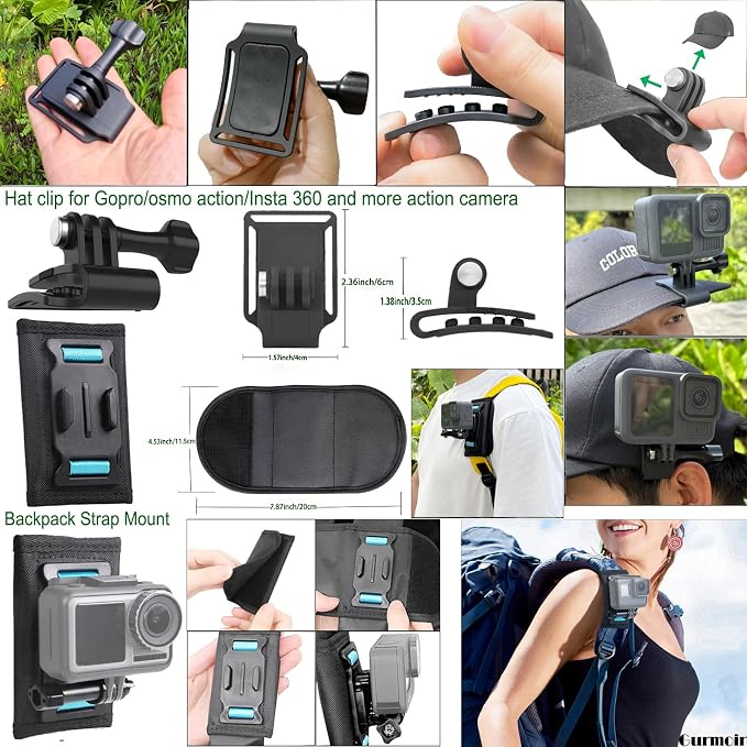 Accessory Kit for DJI Osmo Action 6/5 pro/4/Insta 360 X5 X4 /Go Pro Hero13 12/Gopro Max 2, Bike Mount/Hat Clip/Helmet Strap/Backpack Mount kit for Gopro/Osmo Action/Insta 360(DT18) - Image 3