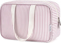 Full Size Toiletry Bag Women Large Cosmetic Bag Travel Makeup Bag Organizer Medicine Bag for Toiletries Essentials Accessories (Dusty Rose Stripe, Large) by Narwey