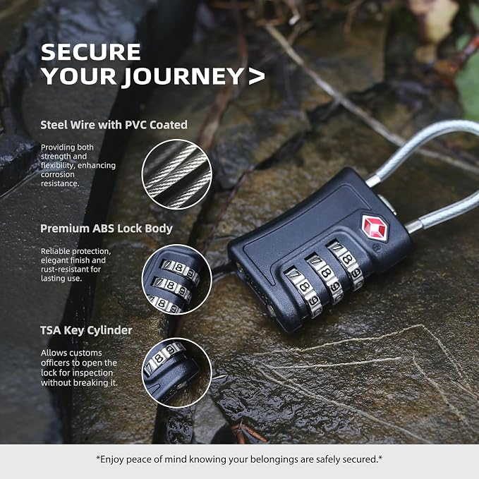 Luggage Locks TSA Approved 2 Pack, Small Padlock Combination, TSA Locks for Luggage, Travel Combo Padlock with Code, for Suitcase, Backpack Zipper, Locker, Gun Case, Ammo Can (Black+Black) - Image 4
