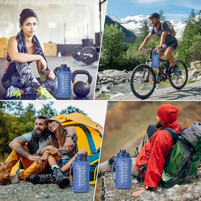 Collapsible Water Bottles, 2L/64OZ travel water bottle Bottle with Straw, Half Gallon Large Water Bottle for Travel Outdoor Sports Runing Fitness Yoga (Upgraded blue) - Image 6