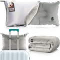 Travel Blanket and Pillow Set — Airplane Blanket with Inflatable Pillow and Cotton Pillowcase, Travel Blanket Combo with Back-Neck Snaps for Long Flights by MasterManner