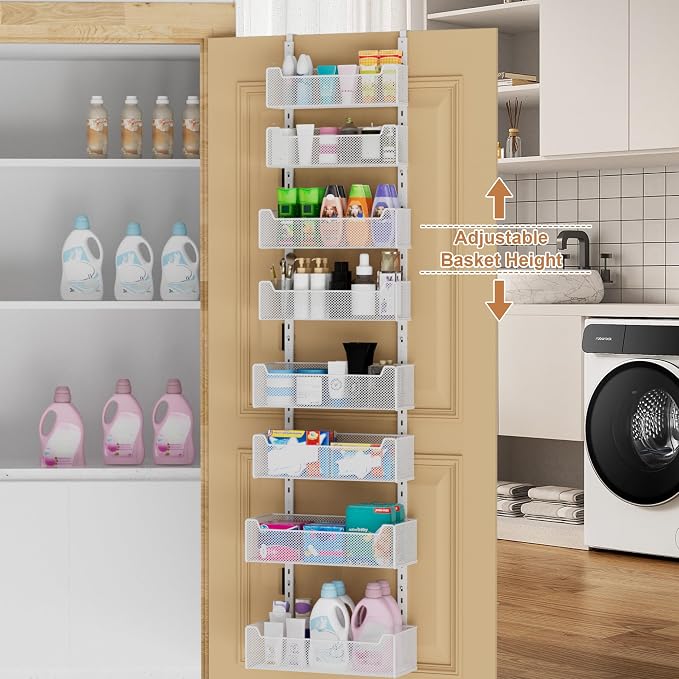 VyGrow Over The Door Organizer, 8-tier Metal Door Organizer Hanging with Adjustable Baskets, Behind The Door Storage for Bedroom Closet Bathroom Pantry Cabinet Kitchen, White - Image 2