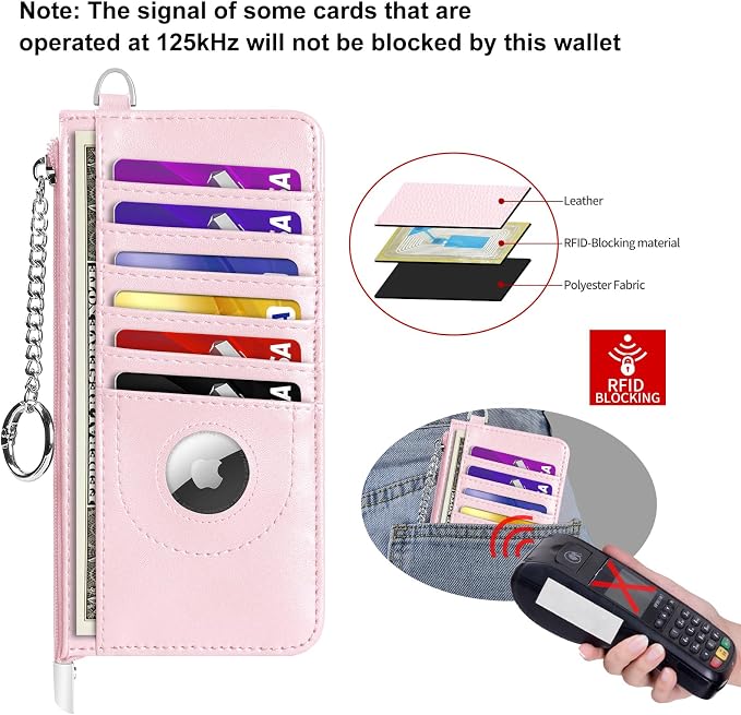 RFID Blocking Slim Credit Card Holder Wallet with Zipper Money Pocket & Keychain, Slim Airtag Wallet for Men Women - Image 8