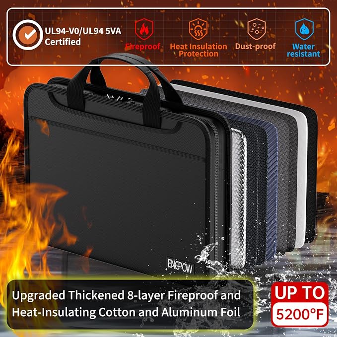 ENGPOW Accordion File Organizer, Fireproof 5200°F Expanding File Folder with 13 Pockets Document Organizer with Handle & Labels, Portable Home Office Travel Safe Storage for Letter A4 Files, Black - Image 2