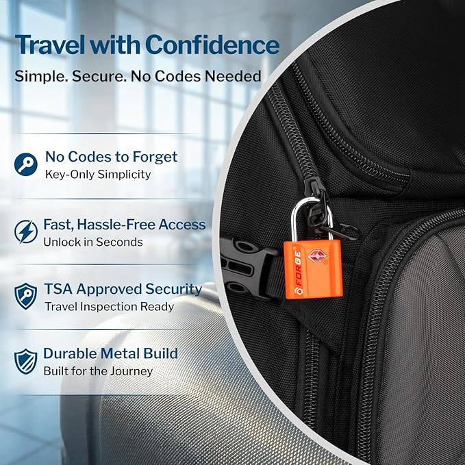 Forge TSA Approved Luggage Locks: Ultra Secure Dimple Key Travel Locks with Zinc Alloy Body, for Luggage, Travel Cases, Backpacks Orange 2PK. - Image 6