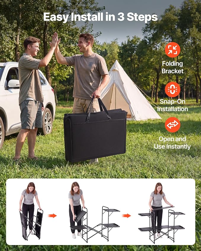 VEVOR Camping Kitchen Table, Slim-Fold Cook Station, Portable Folding Table, with 4 Side Tables, Heat Resistant Tabletop, and Carrying Bag, Ideal for Outdoor Picnics, BBQs, Camping, RV Traveling - Image 5