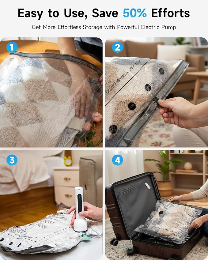 Travel Vacuum Bags with 2026 Lastest Wireless Pump, 8 Pack-4 Sizes Space Saver Vacuum Storage Bags for Luggage and Suitcase, Compression Bags for Packing, Vacuum Seal Bags for Clothing Travel - Image 8