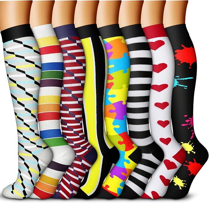 QUXIANG Copper Compression Socks for Women & Men Circulation (8 Pairs) - Best for Running Athletic Cycling - 15-20 mmHg by QUXIANG