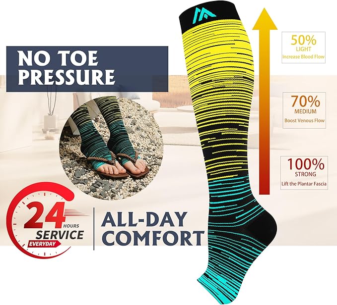 5/6 Pairs Graduated Compression Socks for Women&Men 20-30mmhg Knee High Socks Travel Hiking Running Stocking - Image 2