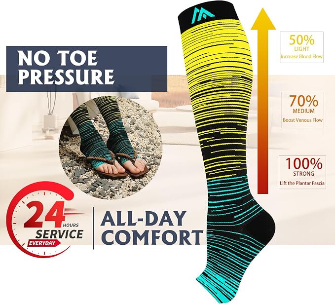 5/6 Pairs Graduated Compression Socks for Women&Men 20-30mmhg Knee High Socks Travel Hiking Running Stocking - Image 2