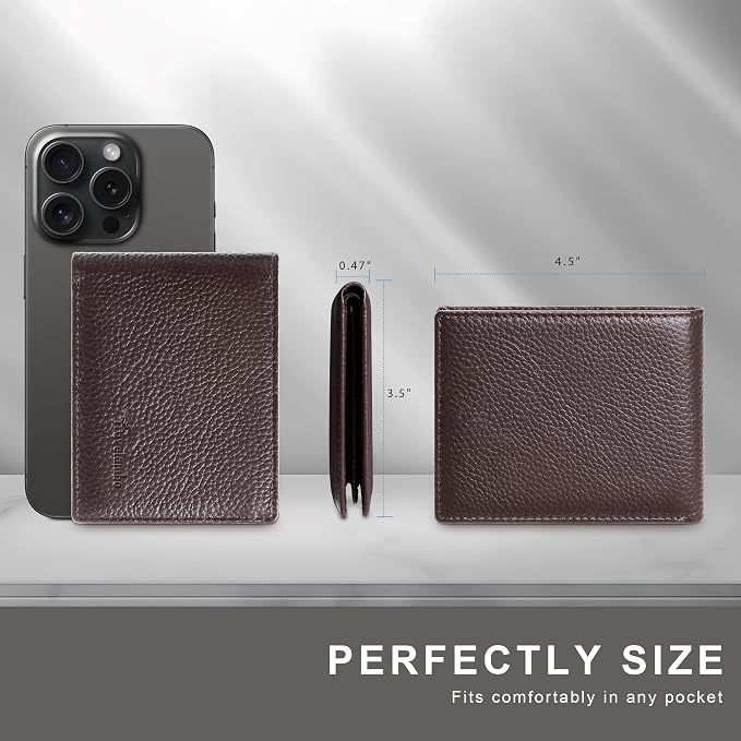 Travelambo Genuine Leather Wallet for Men with Gift Box - Handmade Bifold Stylish - Mens Wallets Rfid Blocking with 2 ID Windows - Image 7