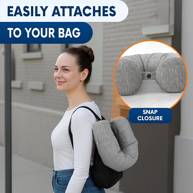 Memory Foam Neck Pillow Travel for Airplane, Twist & Bendable | Includes Eye Mask, Earplugs & Washable Cotton Cover, Adjustable Long-Flight Airplane Pillow for Neck, Chin & Lumbar Support - Image 9
