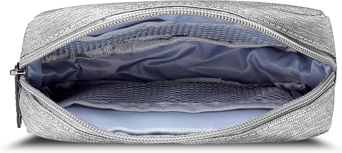 E-Tree Small Makeup Bag, Cosmetic Toiletry Skin Care Make up Little Items Pouch for Purse, Zipper Mini Tech Charger Cable Electronic Organizer Case, Travel Accessories for Women Men Teen, Grey - Image 4